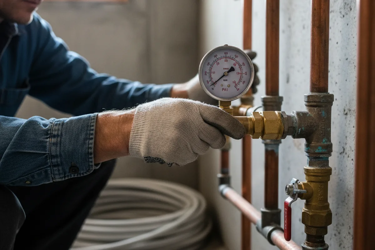 Pressure testing a repaired line during Water Line Repair in Micro